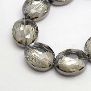 Faceted Electroplate Crystal Glass Oval Beads Strands, Rainbow Color Plated, Gray, 24x20x10mm, Hole: 1mm, about 30pcs/strand, 28.3 inch(EGLA-F060B-02)
