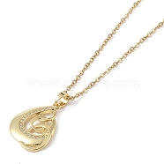 201 Stainless Steel Cable Chain Necklaces, Brass Micro Pave Cubic Zirconia Pendant Necklaces, Teardrop, Real 18K Gold Plated, 16.14 inch(41cm)(NJEW-P309-13G)