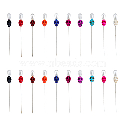 Skull Dyed Synthetic Turquoise Dressmaking Pin, Iron & Acrylic Imitation Pearl Head Pins, Mixed Color, 54x6x7mm, 10 colors, 1pc/color, 10pcs/set(DIY-AB00014)