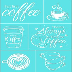 Self-Adhesive Silk Screen Printing Stencil, for Painting on Wood, DIY Decoration T-Shirt Fabric, Turquoise, Cup Pattern, 19.5x14cm(DIY-WH0173-001-U)
