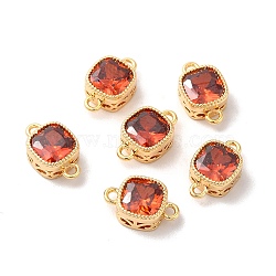 Real 18K Gold Plated Brass Cubic Zirconia Links Connectors, Square, Chocolate, 11x7x4mm, Hole: 1.2mm(KK-M243-04G-03)