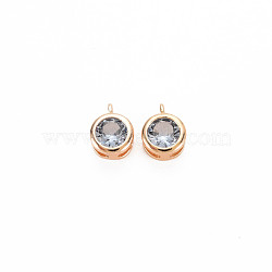 Brass Charms, with Rhinestone, Nickel Free, Flat Round, Real 18K Gold Plated, Light Sapphire, 7x5x3mm, Hole: 1mm(KK-S364-161I)