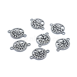 Brass Micro Pave Cubic Zirconia Links, Clear, Flat Round with Tree of Life, Gunmetal, 12.5x18x2mm, Hole: 1mm(ZIRC-L070-15B)