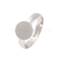 Brass Pad Ring Bases, Lead Free, Cadmium Free and Nickel Free, Adjustable, Platinum Color, Ring: about 3mm wide, 14mm inner diameter, Tray: about 8mm in diameter(EC541-14-NFN)