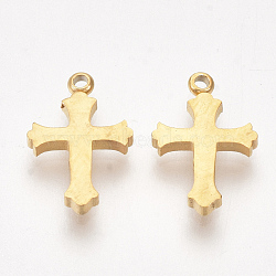 Ion Plating(IP) 304 Stainless Steel Tiny Cross Charms, Real 18K Gold Plated, 11.5x7.5x1.5mm, Hole: 1mm(STAS-S107-33G)