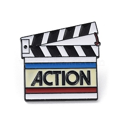 Independence Day Theme Enamel Pins, Black Alloy Brooches for Backpack Clothes, Clapperboard, 27x27.5mm(JEWB-P027-A04)