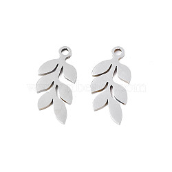 201 Stainless Steel Pendants, Laser Cut, Branch and Leaf, Stainless Steel Color, 17.5x8x1mm, Hole: 1.4mm(STAS-T044-285P)