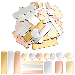 64Pcs 16 Styles Brass Pendants, Stamping Blank Tag, Mixed Shapes, Mixed Color, 6~40x10~35x1~1.5mm, Hole: 1~1.6mm, 4pcs/style(KK-WA0001-01)