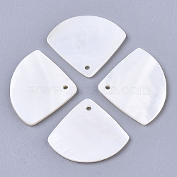 Natural Freshwater Shell Pendants, Fan, White, 19.5x23.5x2mm, Hole: 1.2mm(SHEL-R047-19)