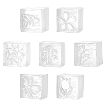 Resin Chapter, DIY Handmade Resin Soap Stamp Chapter,  Square, Mixed Patterns, 20.5~26x22~23x22~23mm, 7patterns, 1pc/pattern, 7pcs/set
