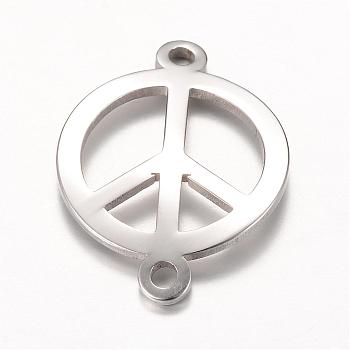 201 Stainless Steel Links connectors, Peace Sign, Stainless Steel Color, 22x16x1mm, Hole: 1.5mm