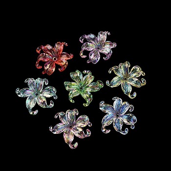 Transparent Acrylic Beads, UV Color Plated, Flower, Mixed Color, 38x43x9.5mm, Hole: 2.7mm