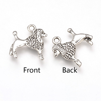 Tibetan Style Alloy Puppy Pendants, Poodle Dog Charms, Cadmium Free & Lead Free, Antique Silver, 18x17x2mm, Hole: 2mm, about 775pcs/1000g