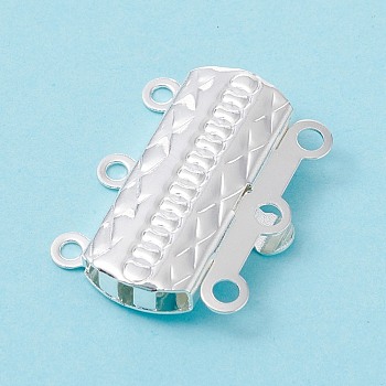 304 Stainless Steel Box Clasps, Multi-Strand Clasps, 3-Strands, 6-Holes, Rectangle with Flower, Silver, 19.8x15x3mm, Hole: 1.6mm