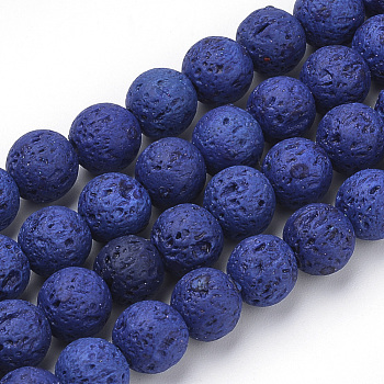 Synthetic Lava Rock Beads Strands, Dyed, Round, Blue, 8~8.5mm, Hole: 1mm, about 50pcs/strand, 15.9 inch(40.3cm)