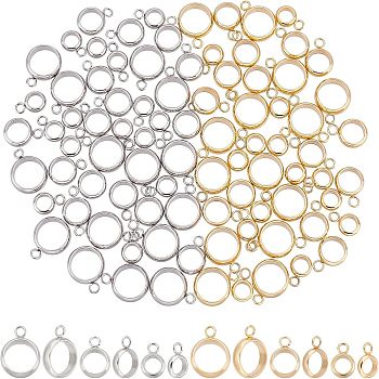 90Pcs 6 Style 201 Stainless Steel Tube Bails, Loop Bails, Ring Bail Beads, Golden & Stainless Steel Color, 9~13x6~10x2.5~4mm, Hole: 1.8mm, 15pcs/style