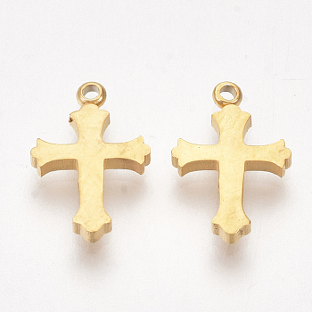 Ion Plating(IP) 304 Stainless Steel Tiny Cross Charms, Real 18K Gold Plated, 11.5x7.5x1.5mm, Hole: 1mm