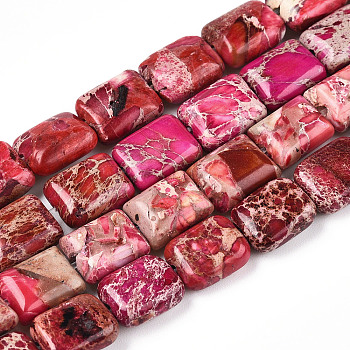 Natural Imperial Jasper Beads Strands, Dyed, Rectangle, Cerise, 10~11x8~9x4~5mm, Hole: 1.4mm, about 38~42pcs/Strand, 15.55 inch~16.14 inch(39.5~41cm)