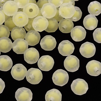 Transparent Acrylic Beads, Bead in Bead, Frosted, Faceted, Round, Yellow, 9.5x9.5mm, Hole: 2mm, about 1041pcs/500g