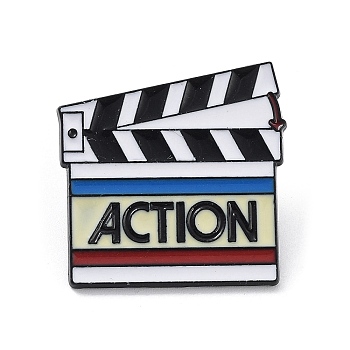 Independence Day Theme Enamel Pins, Black Alloy Brooches for Backpack Clothes, Clapperboard, 27x27.5mm