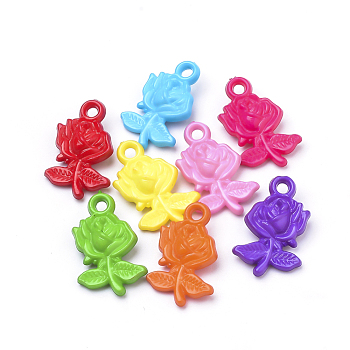 Opaque Acrylic Pendants, Rose, Mixed Color, 27x17x7mm, Hole: 3mm, about 580pcs/500g