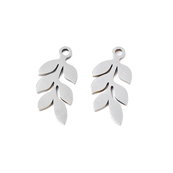 201 Stainless Steel Pendants, Laser Cut, Branch and Leaf, Stainless Steel Color, 17.5x8x1mm, Hole: 1.4mm