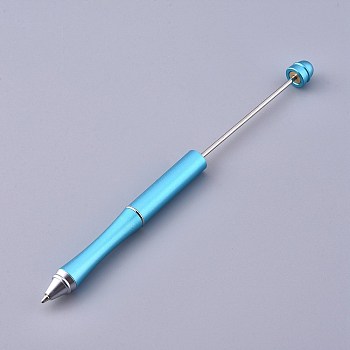 Plastic Beadable Pens, Shaft Black Ink Ballpoint Pen, for DIY Pen Decoration, Deep Sky Blue, 157x10mm, The Middle Pole: 2mm