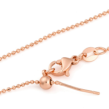 1mm Rack Plating Brass Ball Chain Adjustable Slider Necklaces for Women Men, Cadmium Free & Lead Free, 901 Stainless Steel Clasp, Long-Lasting Plated, Rose Gold, 17.68 inch(44.9cm)