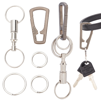 WADORN DIY Carabiner Keychain Clip Making Kit, Including Iron Quick Release Keychain, 304 Stainless Steel Split Key Rings, Titanium Alloy Carabiners Keychain with Detachable Key Ring for Men, Platinum, 47x25x4.5mm
