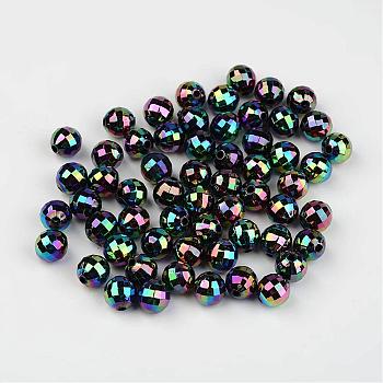 Faceted Colorful Eco-Friendly Poly Styrene Acrylic Round Beads, AB Color, Prussian Blue, 8mm, Hole: 1.5mm, about 2000pcs/500g