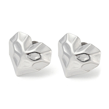 304 Stainless Steel Stud Earrings, Heart, Stainless Steel Color, 18x21mm