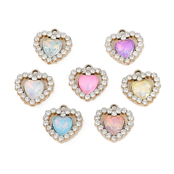 UV Plating Alloy with Mixed Color Glass Rhinestone Pendants, Cadmium Free & Lead Free, Heart, Golden, 16x16x5mm, Hole: 2mm