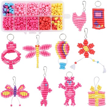 SUNNYCLUE DIY Animal Keychain Making Kit, Including Plastic Beads, Iron Keychain Clasp Findings & Split Key Rings, Pink, 790Pcs/box