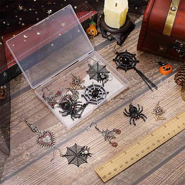 6 Pairs 6 Styles Halloween Spider Web & Heart with Evil Eye Alloy Enamel Dangle Earrings for Women(EJEW-SC0001-37)-3