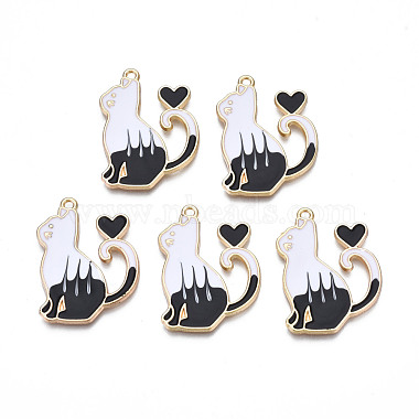 Light Gold Black Cat Alloy+Enamel Pendants