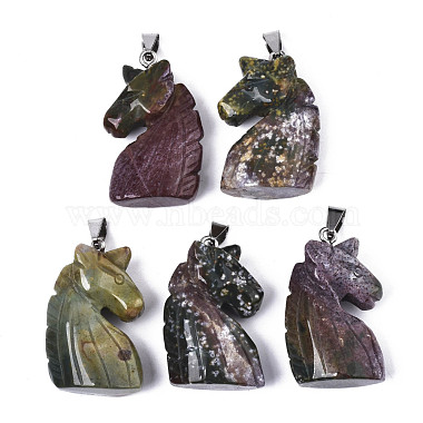 Stainless Steel Color Unicorn Indian Agate Pendants