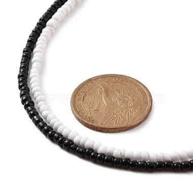 2 pcs 2 couleurs ensemble de colliers de perles de verre noir et blanc(NJEW-FZ00003)-2