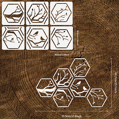 6 個 6 スタイル六角ペット中空描画絵画ステンシル(DIY-WH0394-0028)-2
