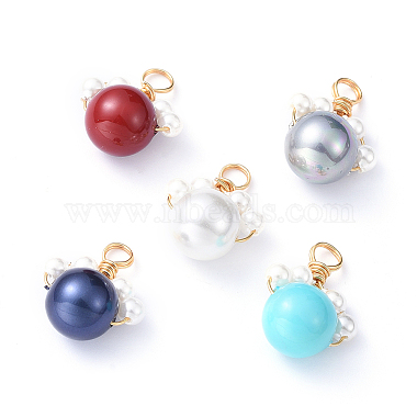 Golden Mixed Color Round Shell Pearl Pendants