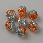 Two Tone Transparent Crackle Glass Beads, Round, Pale Turquoise, 10x9mm, Hole: 1.6mm(GLAA-WH0038-15A)