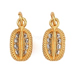 Brass Micro Pave Clear Cubic Zirconia Charms, Durian Charms, Rack Plating, Long-Lasting Plated, Lead Free & Cadmium Free, Real 24K Gold Plated, 12x6x5.5mm, Hole: 2mm(KK-F941-04G)