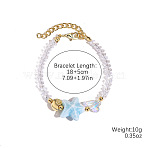 Starfish & Conch Glass & Porcelain Beaded Bracelets for Women, with Alloy & Rhinestone, Golden, Light Sky Blue, 7.09 inch(18cm)(FS-WG8B806-11)