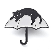 Umbrella Cat Zinc Alloy Brooches, Black Kitten with Umbrella Enamel Pins, for Backpack Clothes, White, 34x30x1.5mm(JEWB-S029-03C)