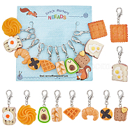 Resin Bread & Pastry & Avocado Pendant Decorations, with Zinc Alloy Lobster Claw Clasps, Clip-on Charms, for Keychain, Purse, Backpack Ornament, Stitch Marker, Mixed Color, 38~45mm, 10pcs/set(HJEW-PH01549)