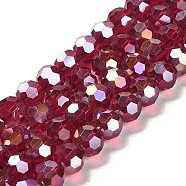 Transparent Glass Beads, 32 Facets, AB Color Plated, Round, Dark Red, 10x8.5~9mm, Hole: 1.6mm, about 67pcs/strand, 23.62''(60cm)(EGLA-A035-T10mm-B02)