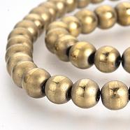 Electroplate Non-magnetic Synthetic Hematite Beads Strands, Matte Style, Round, Light Gold Plated, 8mm, Hole: 1.5mm, about 50pcs/strand, 15.7 inch(G-Q945-8mm-07)