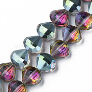 Electroplate Transparent Glass Beads Strands, Half Plated, Faceted, Teardrop, Cadet Blue, 10.5x12x6.5mm, Hole: 1mm, about 60pcs/strand, 25.59 inch(65cm)(EGLA-N002-36-D01)