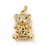 Brass Micro Pave Cubic Zirconia Pendants, Long-Lasting Plated, Real 18K Gold Plated, Bear, Colorful, 24x16.5x8.5mm, Hole: 3.5x4mm(KK-H433-18G)