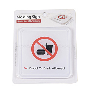 Resin Notice Sign, Square with No Food or Drink Allowed, White, 10x10x0.35cm(AJEW-K015-C02)