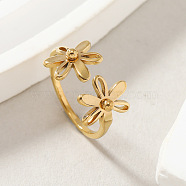 304 Stainless Steel Open Cuff Rings for Women, Flower, Golden, US Size 9(18.9mm)(FS-WG642B9-06)